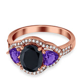 Halo Oval Simulated Cubic Zirconia Heart Amethyst CZ Ring 925 Sterling Silver