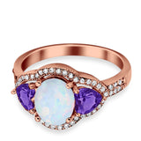 Halo Oval Simulated Cubic Zirconia Heart Amethyst CZ Ring 925 Sterling Silver