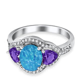 Halo Oval Simulated Cubic Zirconia Heart Amethyst CZ Ring 925 Sterling Silver