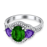 Halo Oval Simulated Cubic Zirconia Heart Amethyst CZ Ring 925 Sterling Silver