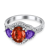 Halo Oval Simulated Cubic Zirconia Heart Amethyst CZ Ring 925 Sterling Silver