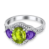 Halo Oval Simulated Cubic Zirconia Heart Amethyst CZ Ring 925 Sterling Silver