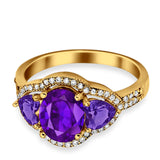 Halo Oval Simulated Cubic Zirconia Heart Amethyst CZ Ring 925 Sterling Silver