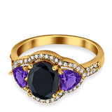 Halo Oval Simulated Cubic Zirconia Heart Amethyst CZ Ring 925 Sterling Silver