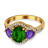 Halo Oval Simulated Cubic Zirconia Heart Amethyst CZ Ring 925 Sterling Silver