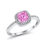 Halo Accent Engagement Ring Simulated Cubic Zirconia 925 Sterling Silver