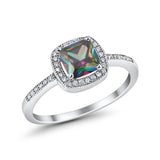 Halo Accent Engagement Ring Simulated Cubic Zirconia 925 Sterling Silver