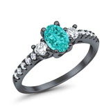 Accent Wedding Engagement Ring Oval Simulated Cubic Zirconia 925 Sterling Silver