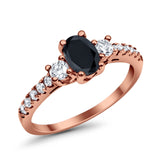 Accent Wedding Engagement Ring Oval Simulated Cubic Zirconia 925 Sterling Silver
