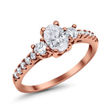 Accent Wedding Engagement Ring Oval Simulated Cubic Zirconia 925 Sterling Silver