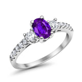 Accent Wedding Engagement Ring Oval Simulated Cubic Zirconia 925 Sterling Silver