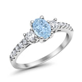 Accent Wedding Engagement Ring Oval Simulated Cubic Zirconia 925 Sterling Silver