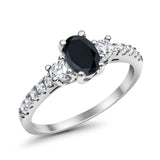 Accent Wedding Engagement Ring Oval Simulated Cubic Zirconia 925 Sterling Silver
