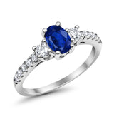 Accent Wedding Engagement Ring Oval Simulated Cubic Zirconia 925 Sterling Silver