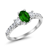 Accent Wedding Engagement Ring Oval Simulated Cubic Zirconia 925 Sterling Silver