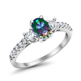 Accent Wedding Engagement Ring Oval Simulated Cubic Zirconia 925 Sterling Silver