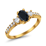 Accent Wedding Engagement Ring Oval Simulated Cubic Zirconia 925 Sterling Silver