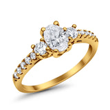 Accent Wedding Engagement Ring Oval Simulated Cubic Zirconia 925 Sterling Silver