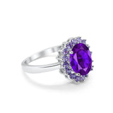 Halo Ring Simulated Purple Amethyst Oval Cubic Zirconia 925 Sterling Silver