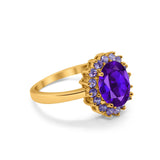 Halo Ring Simulated Purple Amethyst Oval Cubic Zirconia 925 Sterling Silver