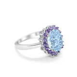 Halo Ring Simulated Purple Amethyst Oval Cubic Zirconia 925 Sterling Silver