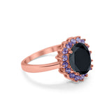 Halo Ring Simulated Purple Amethyst Oval Cubic Zirconia 925 Sterling Silver