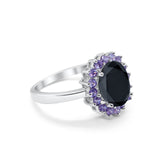 Halo Ring Simulated Purple Amethyst Oval Cubic Zirconia 925 Sterling Silver