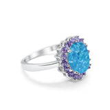 Halo Ring Simulated Purple Amethyst Oval Cubic Zirconia 925 Sterling Silver