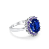 Halo Ring Simulated Purple Amethyst Oval Cubic Zirconia 925 Sterling Silver