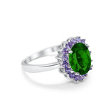 Halo Ring Simulated Purple Amethyst Oval Cubic Zirconia 925 Sterling Silver