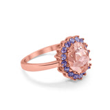 Halo Ring Simulated Purple Amethyst Oval Cubic Zirconia 925 Sterling Silver