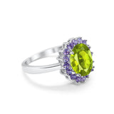 Halo Ring Simulated Purple Amethyst Oval Cubic Zirconia 925 Sterling Silver