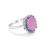 Halo Ring Simulated Purple Amethyst Oval Cubic Zirconia 925 Sterling Silver