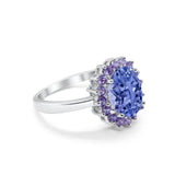 Halo Ring Simulated Purple Amethyst Oval Cubic Zirconia 925 Sterling Silver