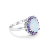 Halo Ring Simulated Purple Amethyst Oval Cubic Zirconia 925 Sterling Silver