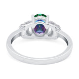 Oval Art Deco Wedding Bridal Ring Simulated Cubic Zirconia 925 Sterling Silver