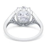 Oval Art Deco Wedding Engagement Bridal Ring Simulated Cubic Zirconia 925 Sterling Silver