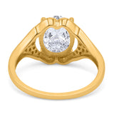 Oval Art Deco Wedding Engagement Bridal Ring Simulated Cubic Zirconia 925 Sterling Silver