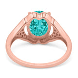 Oval Art Deco Wedding Engagement Bridal Ring Simulated Cubic Zirconia 925 Sterling Silver