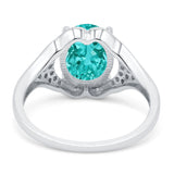 Oval Art Deco Wedding Engagement Bridal Ring Simulated Cubic Zirconia 925 Sterling Silver