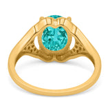 Oval Art Deco Wedding Engagement Bridal Ring Simulated Cubic Zirconia 925 Sterling Silver