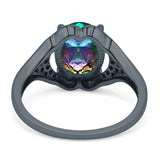 Oval Art Deco Wedding Engagement Bridal Ring Simulated Cubic Zirconia 925 Sterling Silver