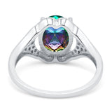 Oval Art Deco Wedding Engagement Bridal Ring Simulated Cubic Zirconia 925 Sterling Silver