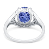 Oval Art Deco Wedding Engagement Bridal Ring Simulated Cubic Zirconia 925 Sterling Silver