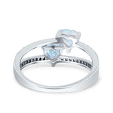 Heart Promise Ring Double Heart Created White Opal Round Simulated Cubic Zirconia 925 Sterling Silver