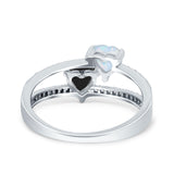 Heart Promise Ring Double Heart Created White Opal Round Simulated Cubic Zirconia 925 Sterling Silver