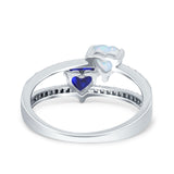 Heart Promise Ring Double Heart Created White Opal Round Simulated Cubic Zirconia 925 Sterling Silver