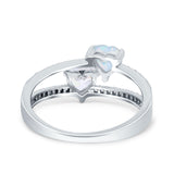 Heart Promise Ring Double Heart Created White Opal Round Simulated Cubic Zirconia 925 Sterling Silver