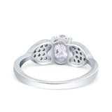 Fashion Heart Ring Oval Simulated Cubic Zirconia 925 Sterling Silver