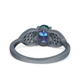 Fashion Heart Ring Oval Simulated Cubic Zirconia 925 Sterling Silver